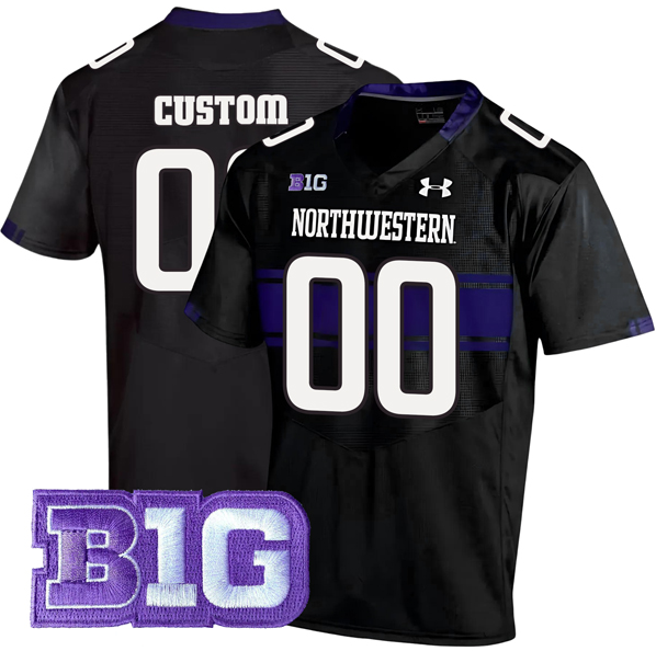 Custom Men's Northwestern Wildcats Under Armour With Big Ten Patch Black Alternate Game College Football Stitched Jersey