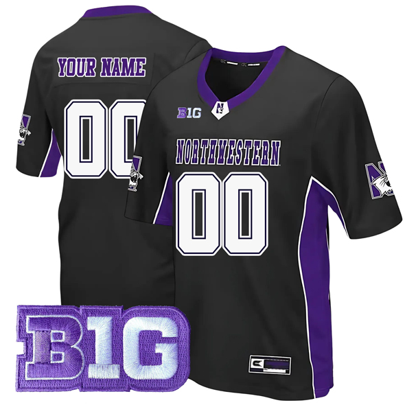 Custom Men's Northwestern Wildcats Colosseum With Big Ten Patch Black Max Power College Football Stitched Jersey