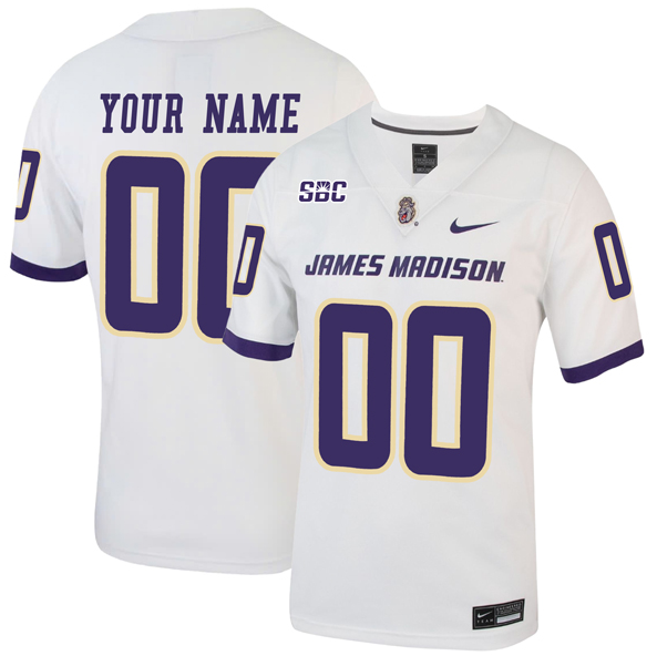 Custom Men's Nike White James Madison Dukes Football Jersey With SBC Patch