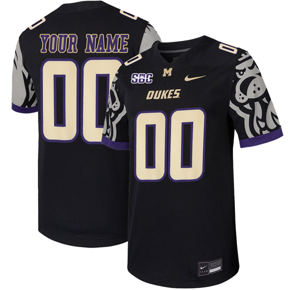 Custom Men's Nike Black James Madison Dukes Football Jersey With SBC Patch