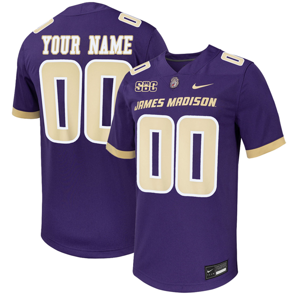 Custom Men's Nike Purple Home James Madison Dukes Football Jersey With SBC Patch