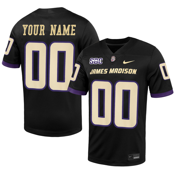 Custom Men's Nike Black Alternate James Madison Dukes Football Jersey With SBC Patch