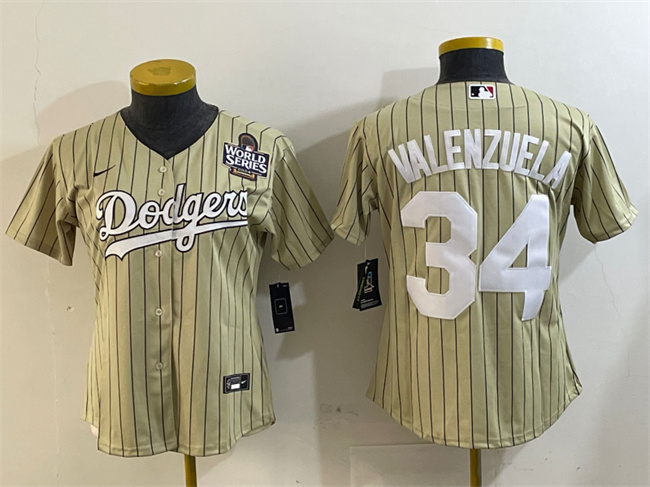 Youth Los Angeles Dodgers #34 Toro Valenzuela Cream 2024 World Series Cool Base Stitched Baseball Jersey