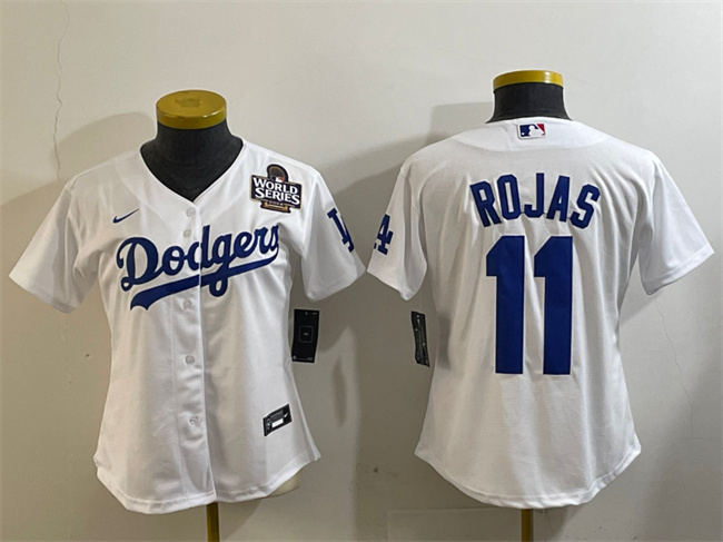 Youth Los Angeles Dodgers #11 Miguel Rojas White 2024 World Series Cool Base Stitched Baseball Jersey