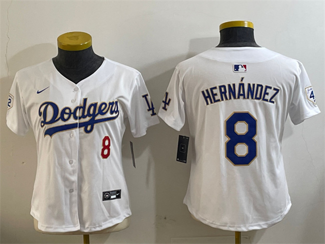 Youth Los Angeles Dodgers #8 Enrique Hernández White 2024 Jackie Robinson Patch Limited Stitched Baseball Jersey