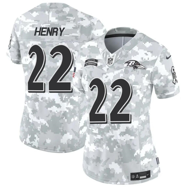 Women's Baltimore Ravens #22 Derrick Henry 2024 F.U.S.E Arctic Camo Salute to Service Limited Stitched Football Jersey(Run Small)