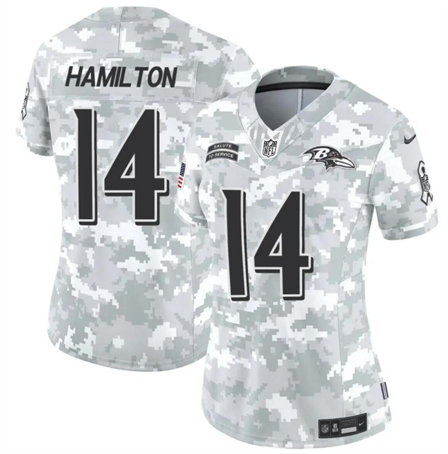 Women's Baltimore Ravens #14 Kyle Hamilton 2024 F.U.S.E Arctic Camo Salute to Service Limited Stitched Football Jersey(Run Small)