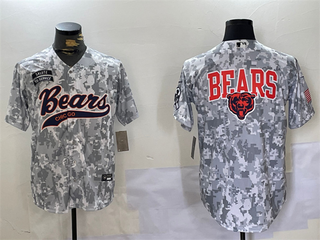 Men's Chicago Bears Team Big Logo 2024 Arctic Camo Salute to Service Stitched Baseball Jersey (1)