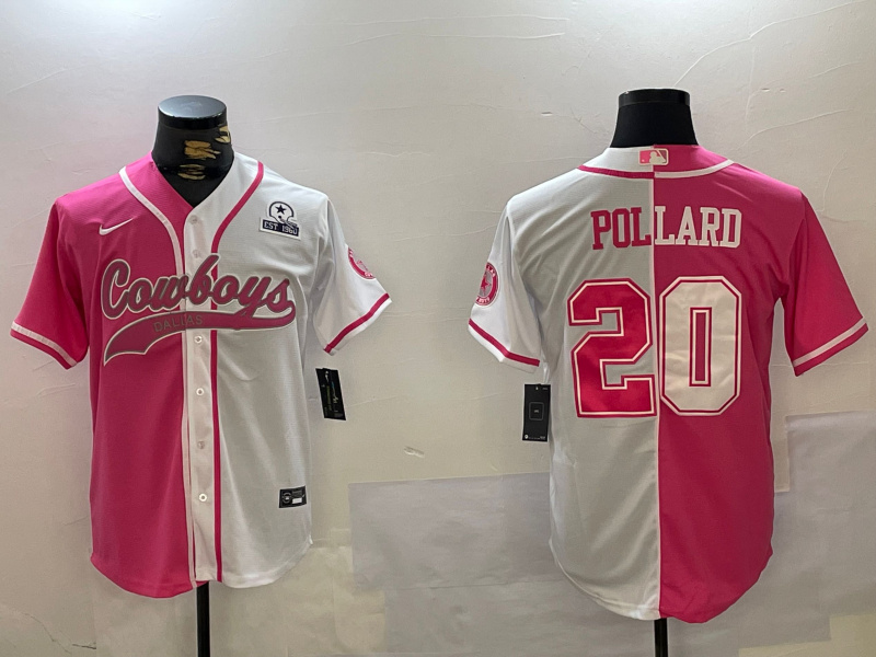 Men's Dallas Cowboys #20 Tony Pollard Red White With Patch Cool Base Stitched Baseball Jersey