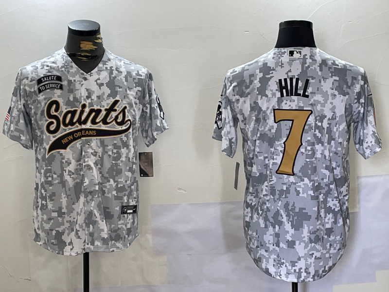 Men's New Orleans Saints #7 Taysom Hill Arctic Camo 2024 Salute to Service Stitched Baseball Jersey