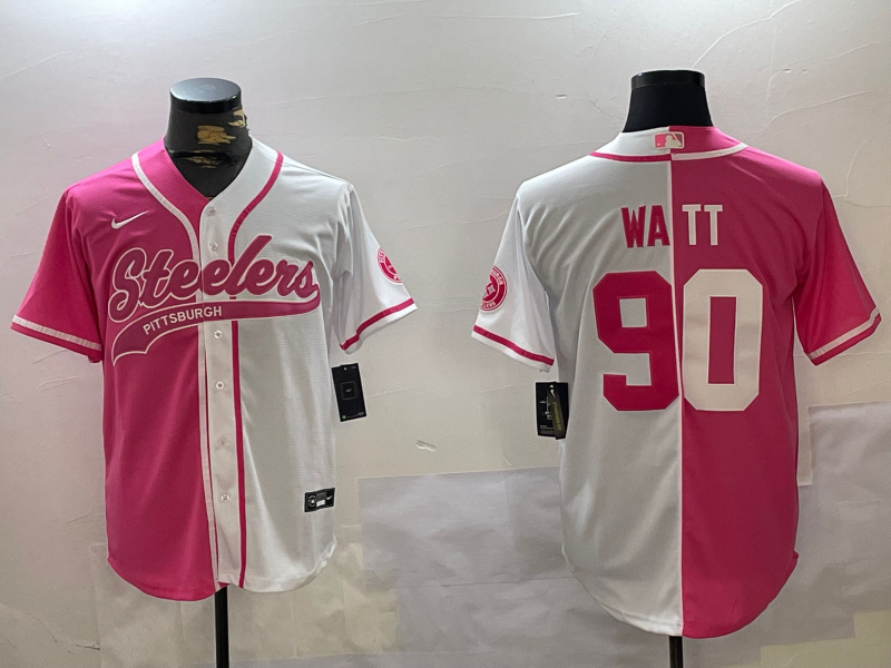 Men's Pittsburgh Steelers #90 T.J. Watt 2024 Arctic Red White Salute To Service Stitched Baseball Jersey