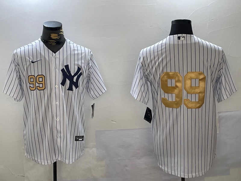 Men's New York Yankees #99 Aaron Judge White Pinstripe Without Name Fashion Cool Base Jersey