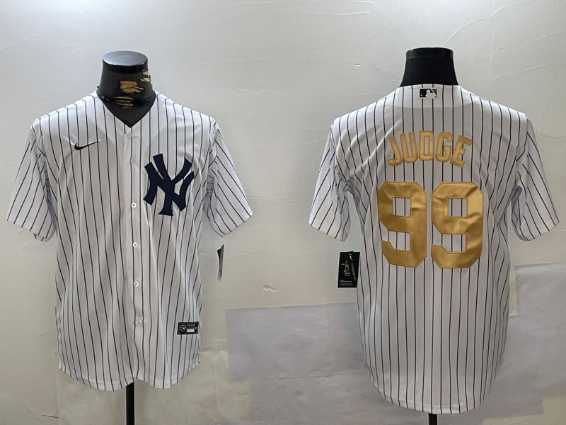 Men's New York Yankees #99 Aaron Judge White Pinstripe Fashion Cool Base Jersey