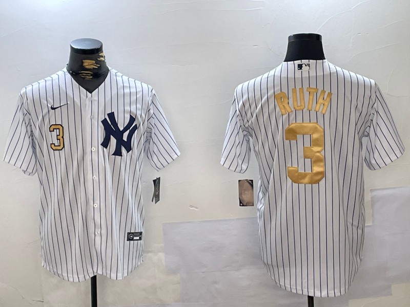 Men's New York Yankees #3 Babe Ruth White Pinstripe Fashion Cool Base Jersey