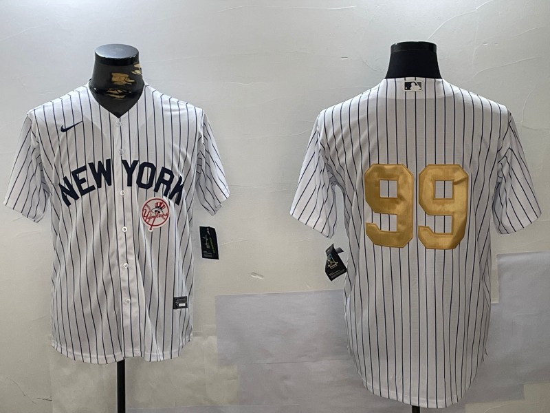 Men's New York Yankees #99 Aaron Judge White Pinstripe Without Name Fashion Cool Base Jersey