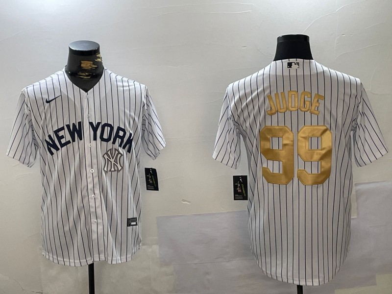 Men's New York Yankees #99 Aaron Judge White Pinstripe Fashion Cool Base Jersey