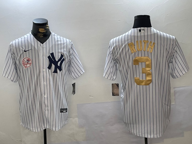 Men's New York Yankees #3 Babe Ruth White Pinstripe Fashion Cool Base Jersey