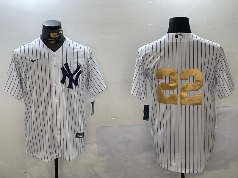 Men's New York Yankees #22 Juan Soto White Pinstripe Without Name Fashion Cool Base Jersey