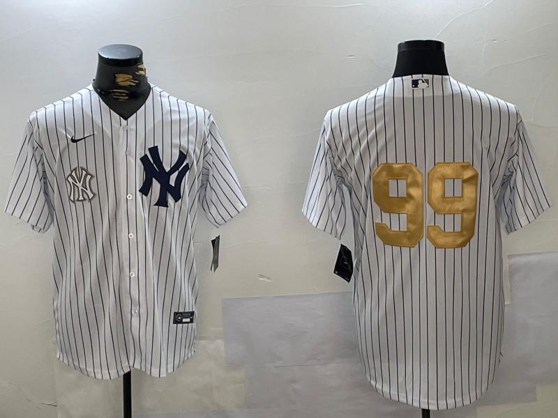 Men's New York Yankees #99 Aaron Judge White Pinstripe Without Name Fashion Cool Base Jersey