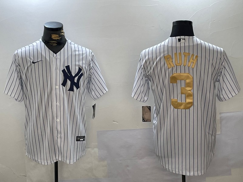 Men's New York Yankees #3 Babe Ruth White Pinstripe Fashion Cool Base Jersey