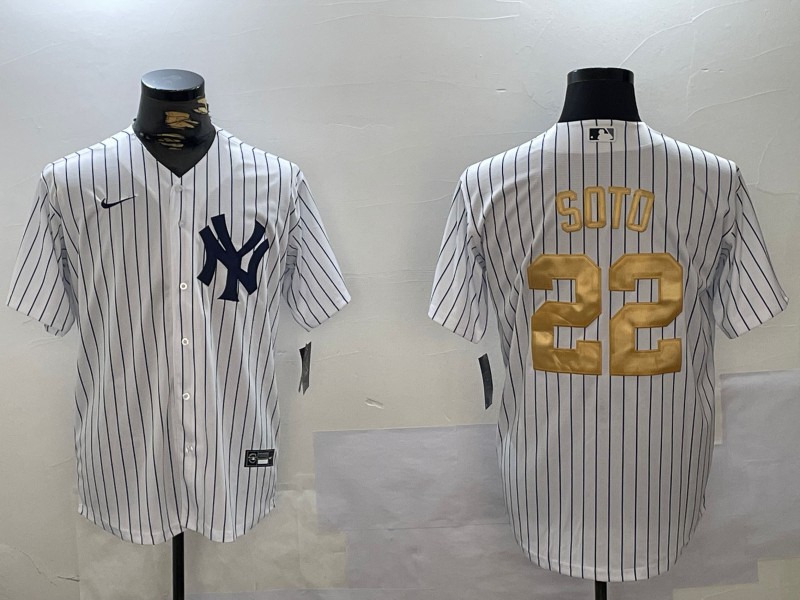 Men's New York Yankees #22 Juan Soto White Pinstripe Fashion Cool Base Jersey