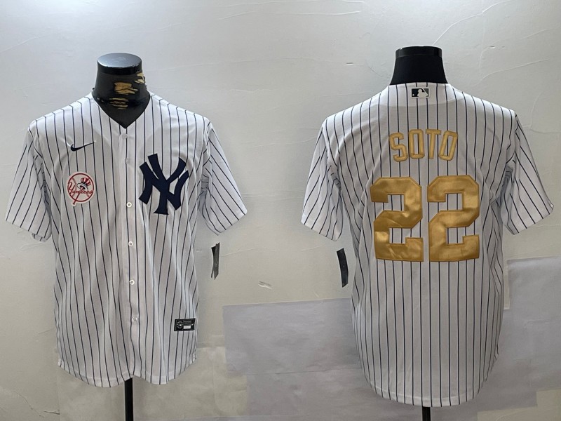 Men's New York Yankees #22 Juan Soto White Pinstripe Fashion Cool Base Jersey