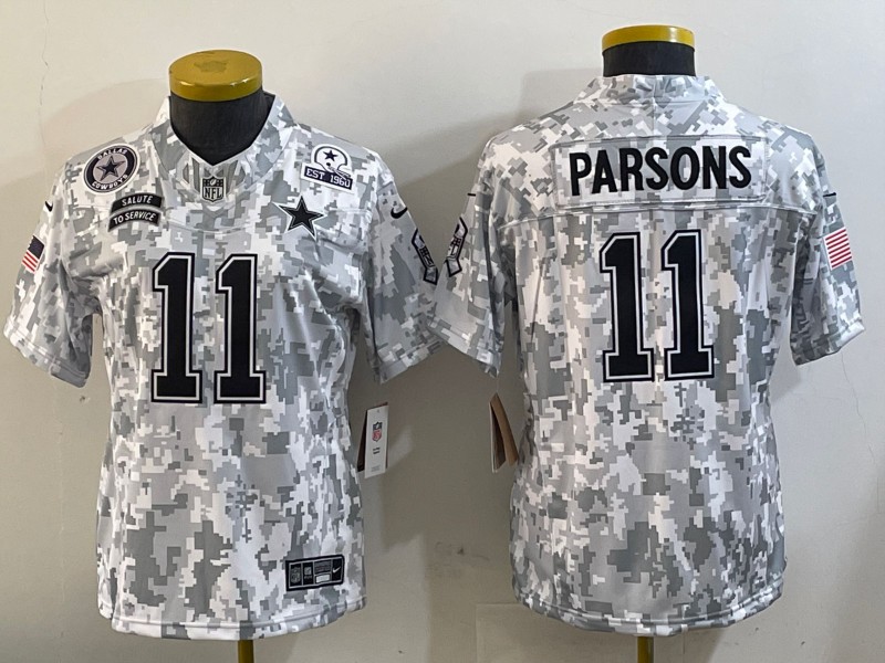 Women's Dallas Cowboys #11 Micah Parsons 2024 FUSE Arctic Camo Salute to Service Nike Limited Stitched Jersey