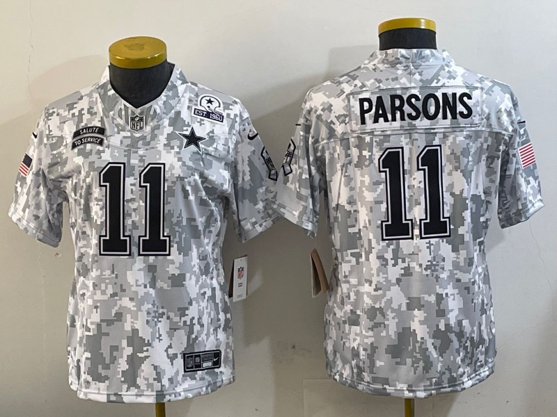 Women's Dallas Cowboys #11 Micah Parsons 2024 FUSE Arctic Camo Salute to Service Limited Stitched Jerseys