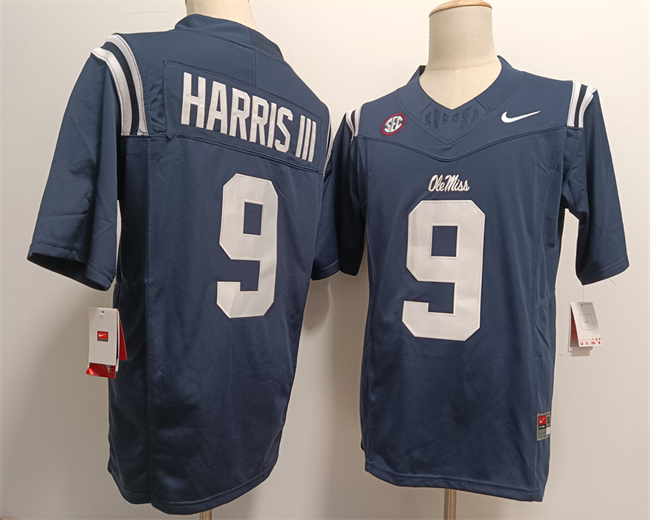 Men's Ole Miss Rebels #9 Tres Harris III Navy Blue 2024 F.U.S.E. College Football Jersey