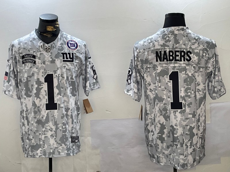 Men's New York Giants #1 Malik Nabers Arctic Camo Logo Patch 2024 FUSE Salute to Service Limited Stitched Jerseys