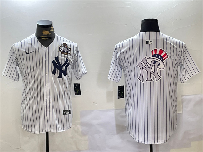 Men's New York Yankees White Team Big Logo 2024 World Series Home Limited Stitched Baseball Jersey (3)