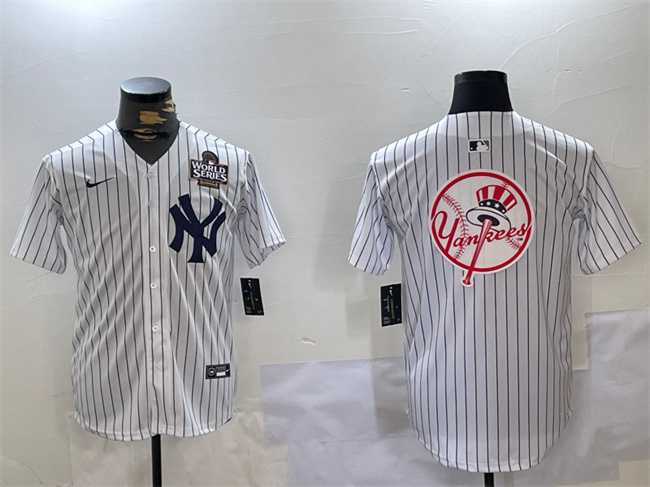 Men's New York Yankees White Team Big Logo 2024 World Series Home Limited Stitched Baseball Jersey (4)