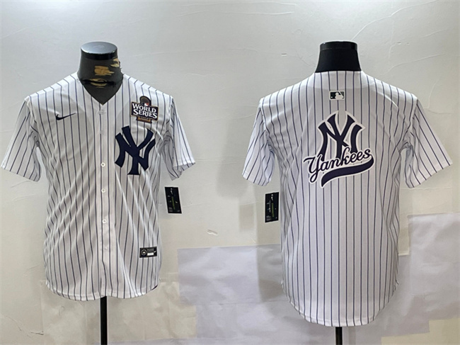 Men's New York Yankees White Team Big Logo 2024 World Series Home Limited Stitched Baseball Jersey