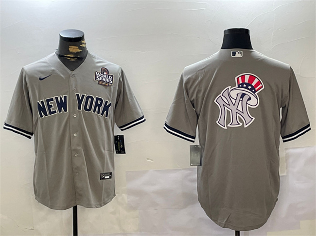 Men's New York Yankees Grey Team Big Logo 2024 World Series Cool Base Stitched Baseball Jersey (2)