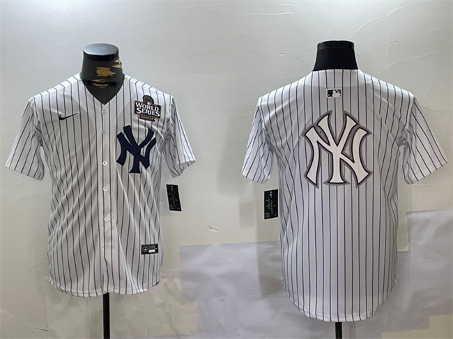 Men's New York Yankees White Team Big Logo 2024 World Series Home Limited Stitched Baseball Jersey (2)