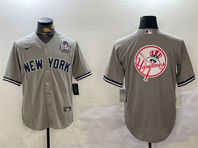 Men's New York Yankees Grey Team Big Logo 2024 World Series Cool Base Stitched Baseball Jersey (3)