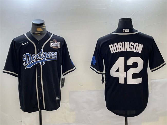 Men's Los Angeles Dodgers #42 Jackie Robinson Black 2024 World Series Cool Base Stitched Baseball Jersey