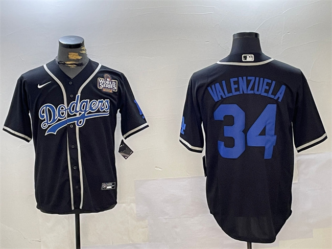 Men's Los Angeles Dodgers #34 Toro Valenzuela Black 2024 World Series Cool Base Stitched Baseball Jersey