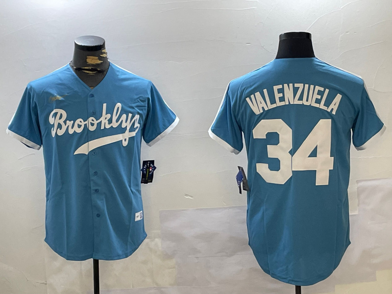 Men's Los Angeles Dodgers #34 Fernando Valenzuela blue Authentic Collection Stitched MLB Jersey (1)