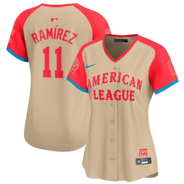 Women's American League #11 José Ramírez Cream 2024 All-Star Limited Stitched Baseball Jersey(Run Small)