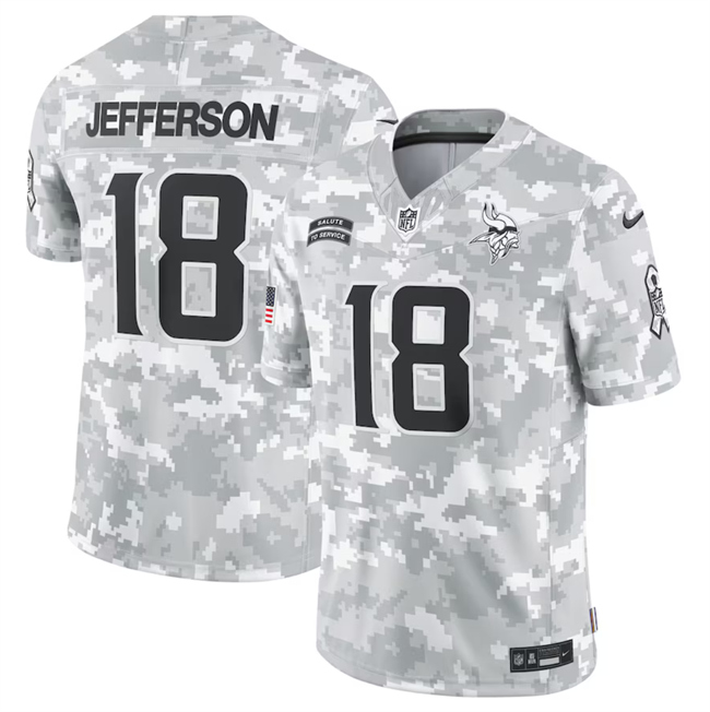 Youth Minnesota Vikings #18 Justin Jefferson 2024 F.U.S.E Arctic Camo Salute to Service Limited Stitched Football Jersey