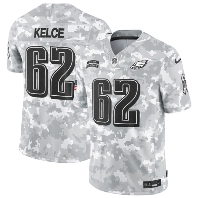 Youth Philadelphia Eagles #62 Jason Kelce 2024 F.U.S.E Arctic Camo Salute to Service Limited Stitched Football Jersey