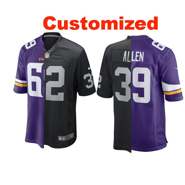 Men's Minnesota Vikings & Raiders Customized Purple Black Split Stitched Football Jersey