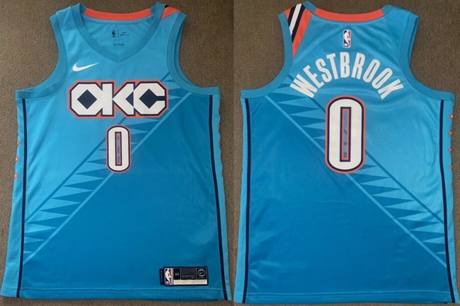 Men's Oklahoma City Thunder #0 Russell Westbrook Blue 2018_19 City Stitched Basketball Jersey