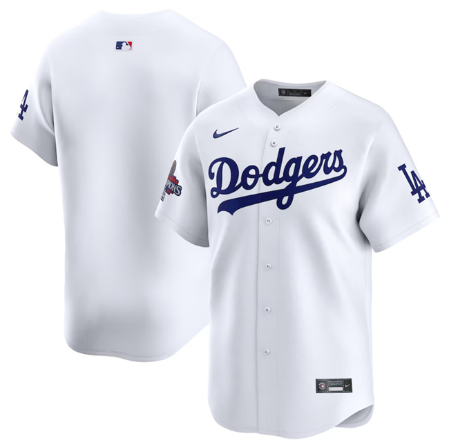 Men's Los Angeles Dodgers Blank White 2024 World Series Champions Home Limited Stitched Baseball Jersey