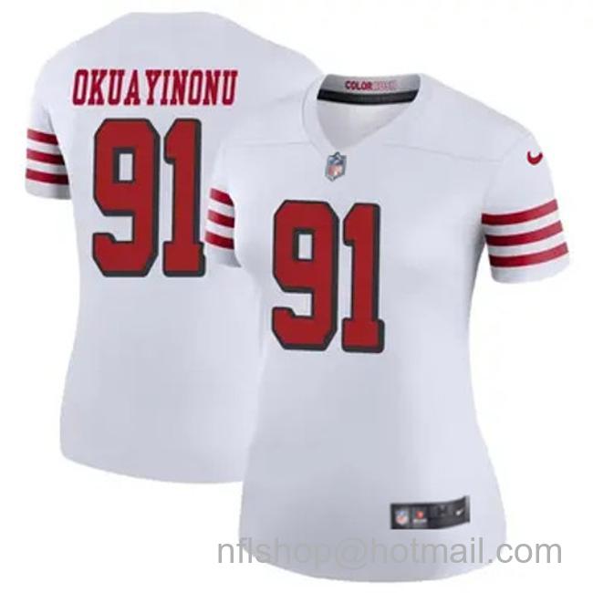 Women's San Francisco 49ers #91 Sam Okuayinonu Vapor Limited Stitched Football Jersey Alternate White