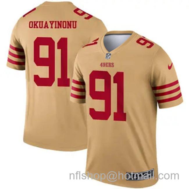 Men's San Francisco 49ers #91 Sam Okuayinonu Vapor Limited Stitched Football Jersey Inverted Gold