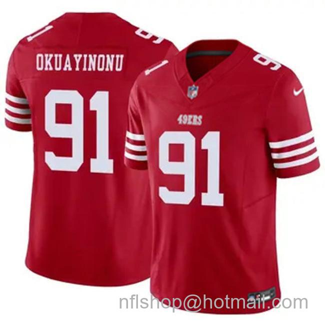 Men's San Francisco 49ers #91 Sam Okuayinonu Scarlet Vapor F.U.S.E. Limited Stitched Football Jersey