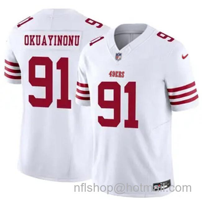 Men's San Francisco 49ers #91 Sam Okuayinonu Vapor F.U.S.E. Limited Stitched Football Jersey White