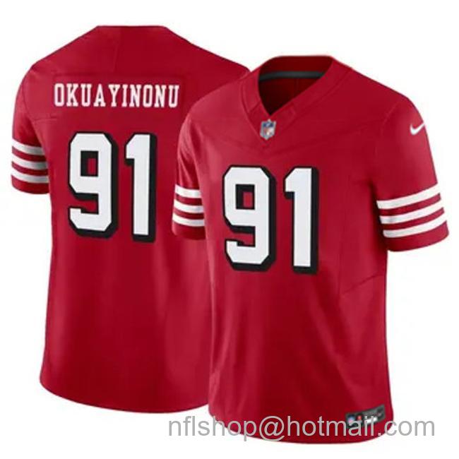 Men's San Francisco 49ers #91 Sam Okuayinonu Alternate Scarlet Vapor F.U.S.E. Limited Stitched Football Jersey